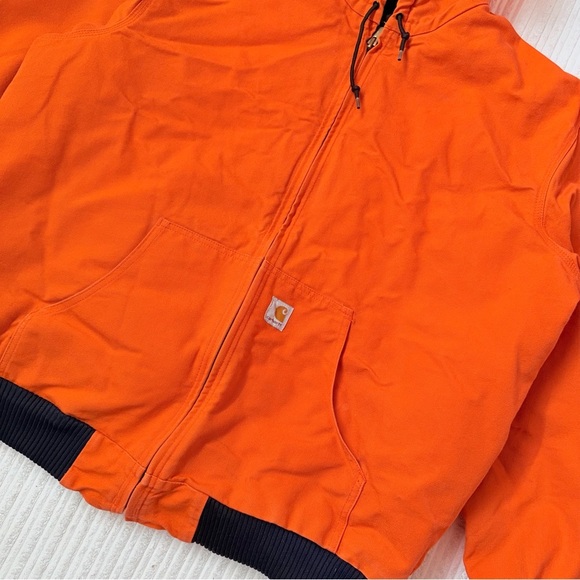 Carharrt J140 Duck Canvas Hooded Blaze Orange Active Jacket | Size 2XL - Picture 4 of 9